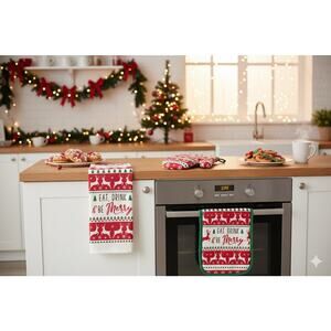Christmas Theme “ Eat, Drink & Be Merry” Kitchen towel set